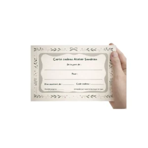 Carte cadeau Atelier Sandrien au design naturel, valable sur toute la boutique en ligne