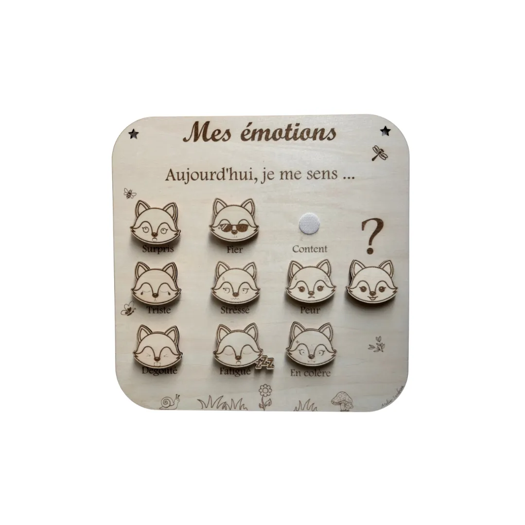 Tableau éducatif en bois Mes émotions Renard avec curseur