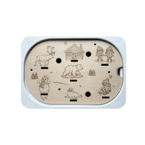 Insert sensoriel en bois hiver avec personnages hivernaux gravés