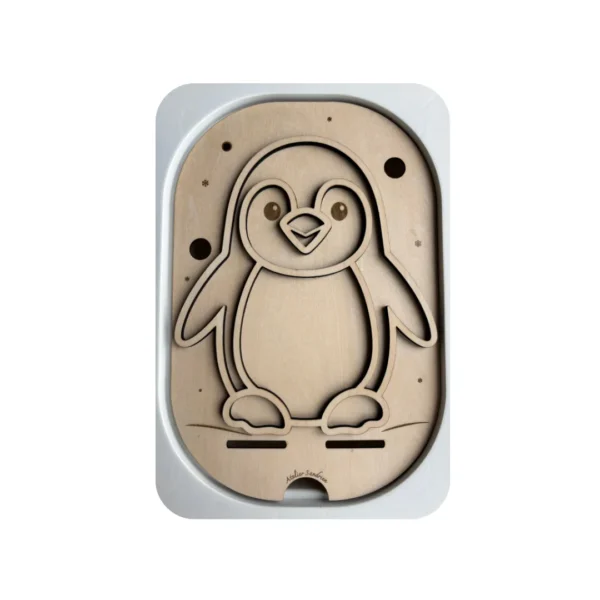 insert sensoriel en bois hiver pingouin sans accessoires, support de motricité fine enfant