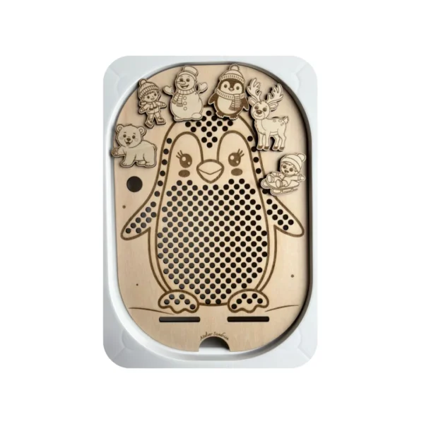 insert sensoriel pingouin en bois hiver avec personnages amovibles