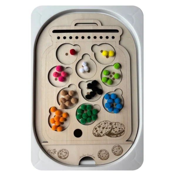 insert sensoriel en bois biscuits numérotés en bois avec petits pompons