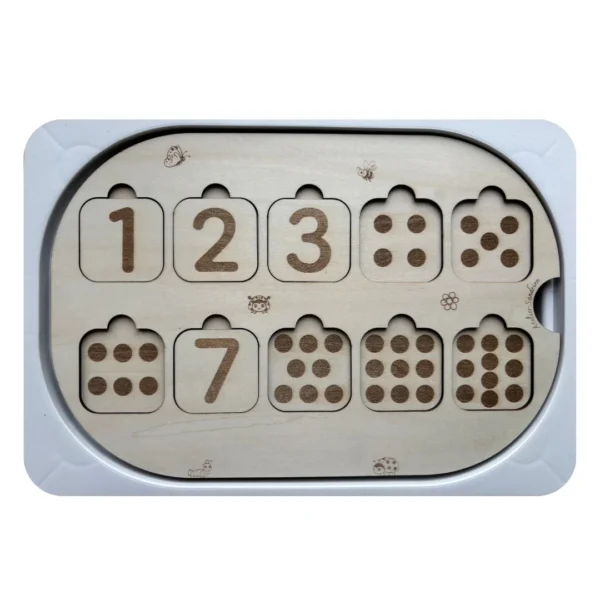 Insert sensoriel en bois Chiffres 1 à 10 avec points à compter pour activité de numération