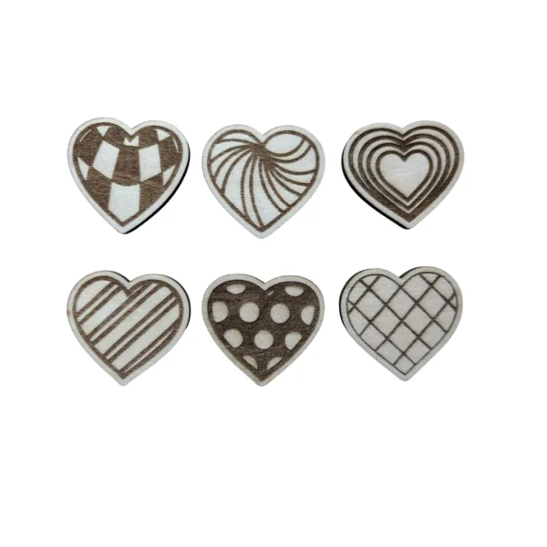 lot de 6 coeurs en bois saint Valentin - diverses textures