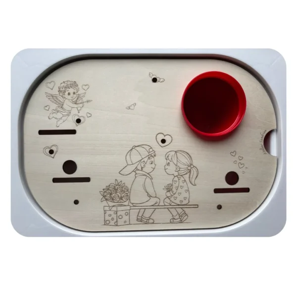 Insert en bois - scène d'un banc avec des amoureux - transvasement