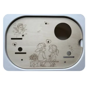 Insert sensoriel en bois - paysage Saint Valentin - emplacement pour gobelet - transvasement