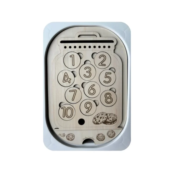 Insert sensoriel en bois boîte à biscuits avec jetons de 1 à 10 jeu de comptage et motricité fine