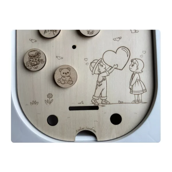 Insert sensoriel en bois - zoom jetons scratch Saint Valentin