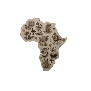 Puzzle en bois animaux du safari pour enfant, avec lion, éléphant, girafe et animaux de la savane - forme Afrique