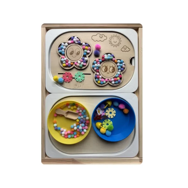 Insert sensoriel bois - duo de marguerites avec bols accessoires