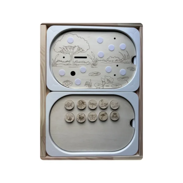 Insert sensoriel en bois – La mare aux canards avec jetons scratch