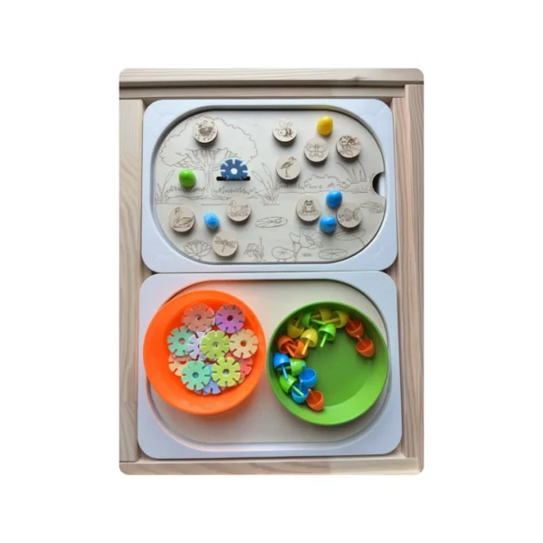 Insert sensoriel en bois – La mare aux canards avec jetons scratch