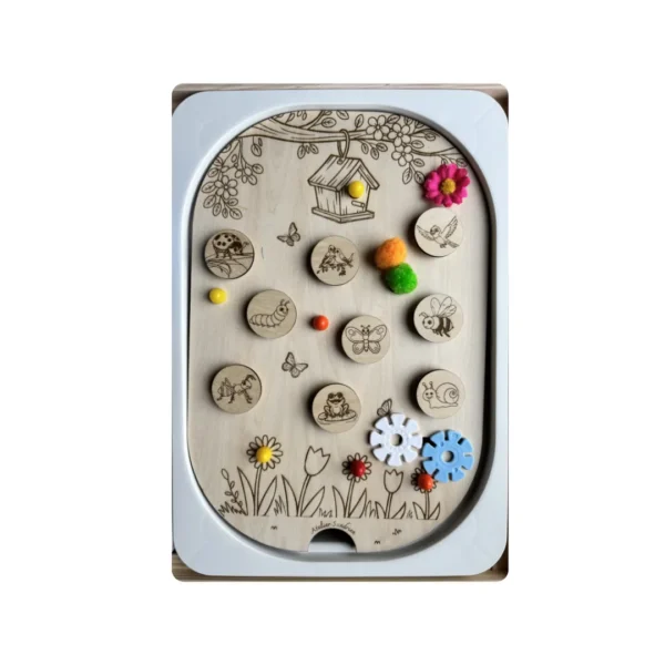 Insert sensoriel à scratch en bois – Animaux du jardin