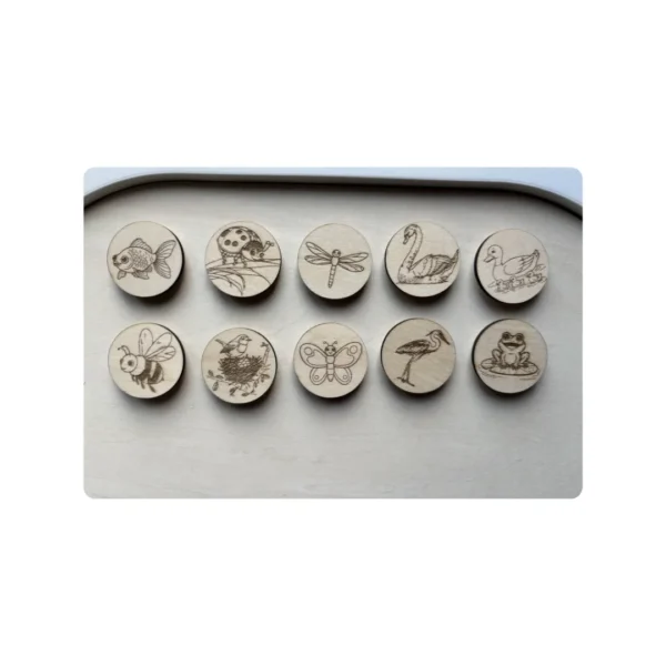 Insert sensoriel à scratch en bois – Animaux du jardin