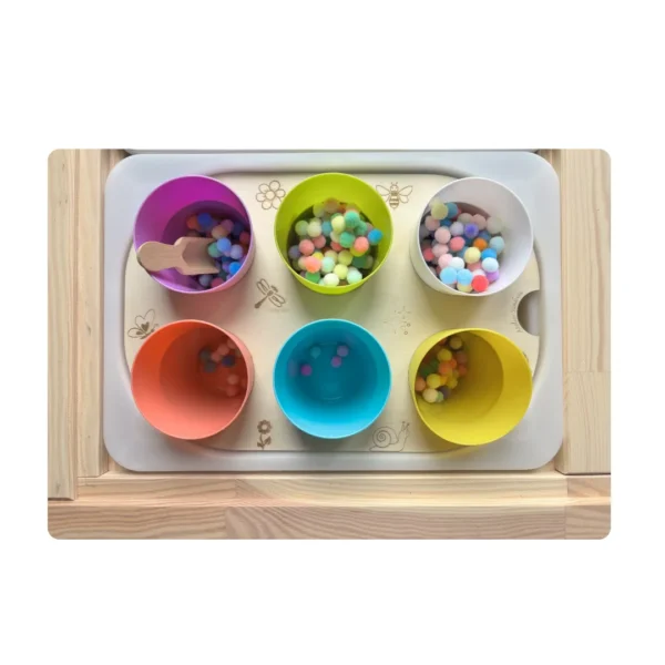 Insert snesoriel en bois Jeu de tri avec gobelets colorés