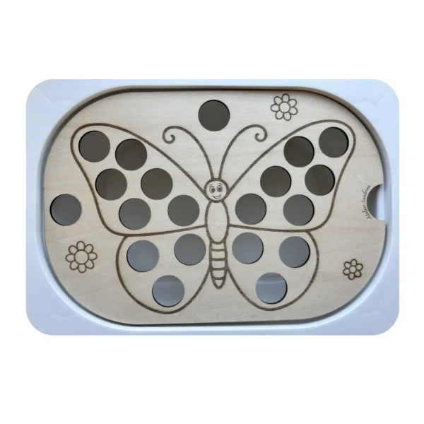 Insert sensoriel papillon en bois avec trous de 2,5 cm pour activité de motricité fine enfant