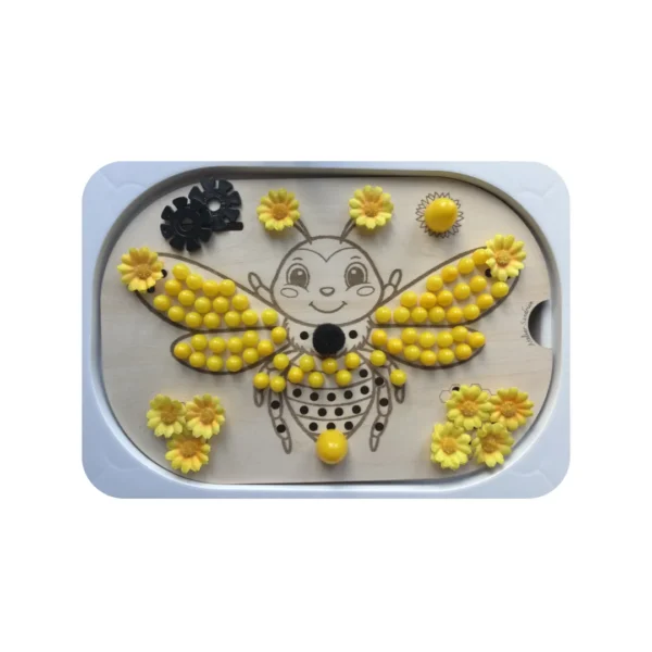 Insert sensoriel en bois - Abeille avec ses accessoires jaunes et noirs