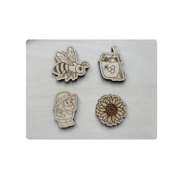 Lot de 4 jetons en bois sur le thème abeille