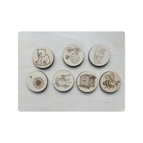 Lot de 7 jetons en bois thème abeille
