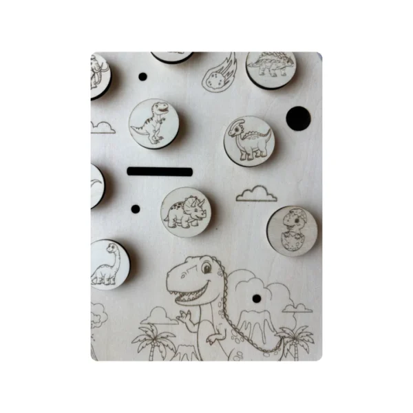 détail insert sensoriel bois- jetons scratch thème dinosaures