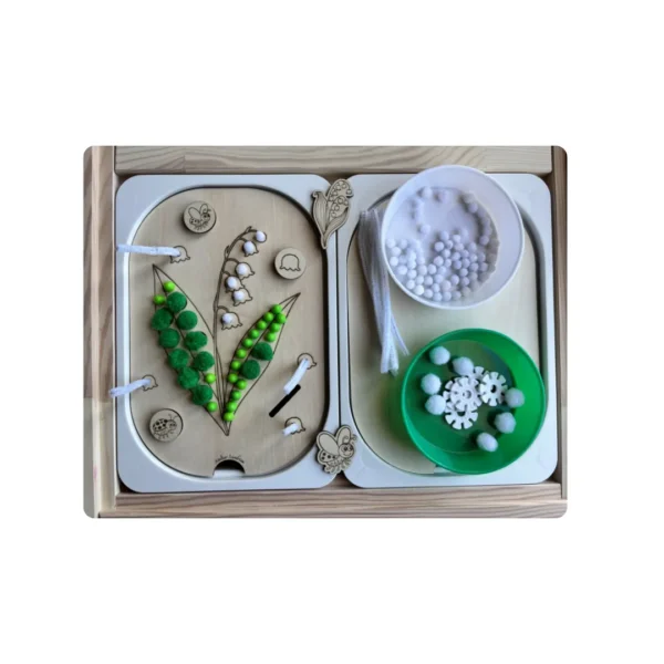 insert sensoriel en bois - brin de muguet avec bols accessoires