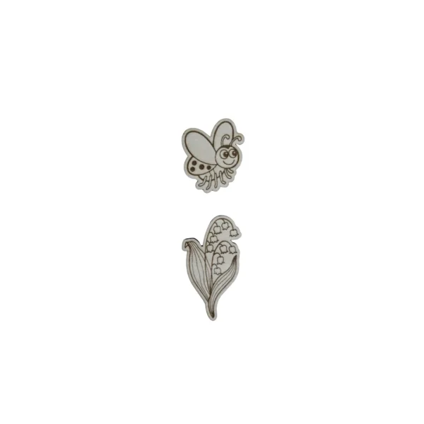 lot de 2 jetons en bois - muguet + papillon