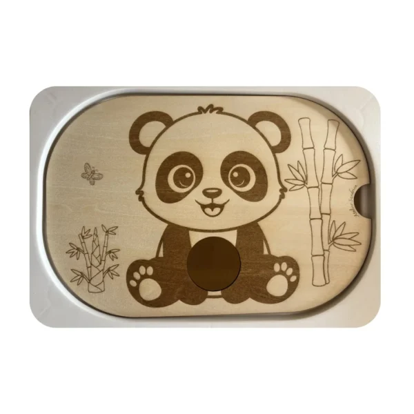 insert sensoriel en bois le panda avec son trou pour insérer balles, pompons ou autres